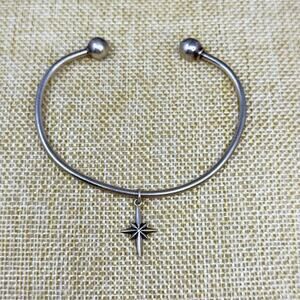 925 Sterling Silver Cuff Bracelet Twist Off Ball End North Star Charm